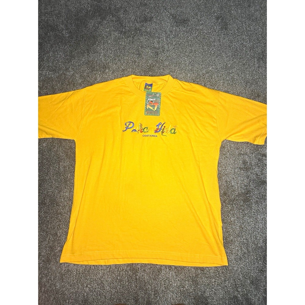 Vintage Rana Tropic Pura Vida Costa Rica T Shirt XL Embroidered Yellow NOS Tag